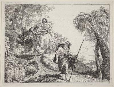 Die Flucht mit Joseph im Vordergrund von Giovanni Domenico Tiepolo