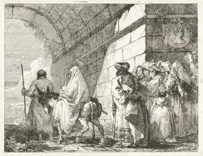 Die Heilige Familie passiert unter einem Stadtbogen von Giovanni Domenico Tiepolo