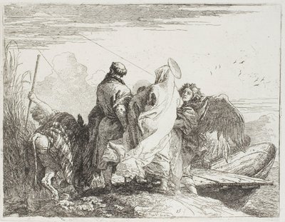 Die Heilige Familie steigt vom Ufer, Platte fünfzehn aus Die Flucht nach Ägypten von Giovanni Domenico Tiepolo