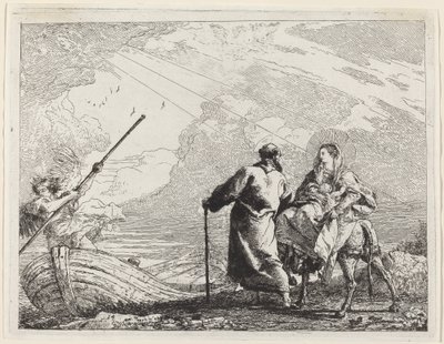 Die Heilige Familie am Ufer des Flusses von Giovanni Domenico Tiepolo