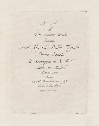 Titelseite, aus der Raccolta di Teste (Sammlung von Köpfen) von Giovanni Domenico Tiepolo