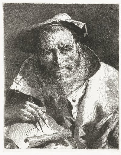 Wissenschaftler mit Barett auf dem Kopf und Zirkel in der Hand von Giovanni Domenico Tiepolo