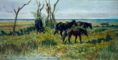 Maremma-Weide. Weidende Pferde, ca. 1872 von Giovanni Fattori
