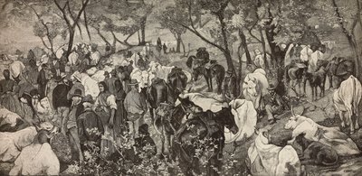 Markt in den toskanischen Apenninen, Gravur nach einem Gemälde von Giovanni Fattori, aus L