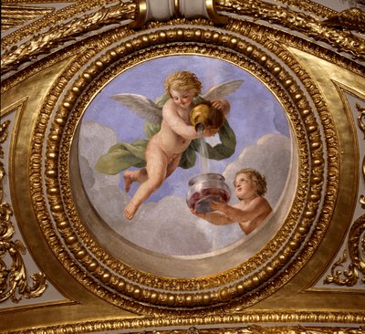 Liebe der Enthaltsamkeit. Deckenmalerei von Giovanni Romanelli (1601-1662) im Antoninischen Saal, Schlafzimmer der Sommerwohnungen von Königin Anna von Österreich (1601-1666). Um 1655-1658. Paris, Louvre Museum. von Giovanni Francesco Romanelli