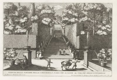 Treppe mit Brunnen in den Gärten der Villa d