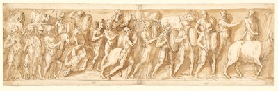 Römer auf dem Marsch (XXXVI); Marcus Aurelius, Pompeius und ein Begleiter beobachten den Marsch (XXXVII); eine Rast auf dem Marsch (XXXVIII) von Giovanni Guerra