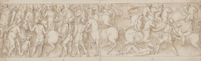Die Sarmaten unterwerfen sich dem Kaiser (LVI); die Römer greifen Barbaren an (LII) von Giovanni Guerra