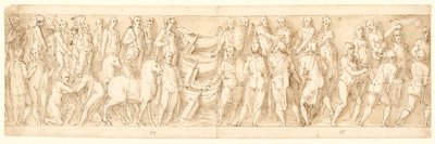 Die Sarmaten ergeben sich (LIII); Deutsche werden über die Donau geführt (LIX); Deutsche werden von Sarmaten vor Marcus Aurelius angeklagt (LX); Beginn einer Enthauptungsszene (LXI) von Giovanni Guerra
