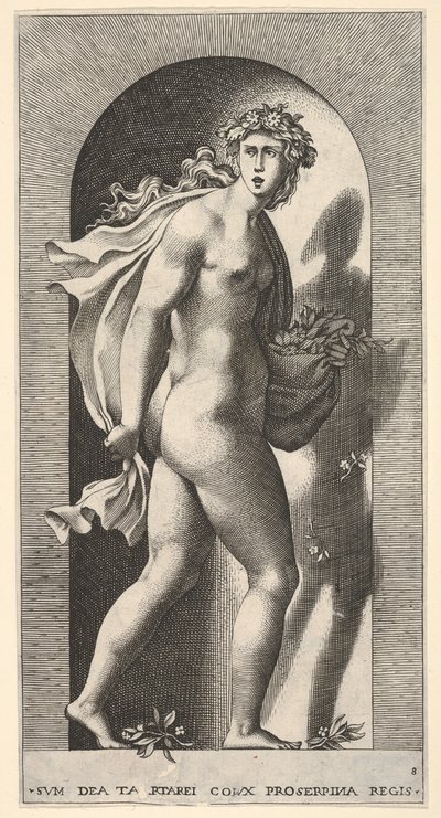 Tafel 8: Prosperpina, die in einer Nische steht und sich nach rechts dreht, während sie den Mantel hält von Giovanni Jacopo Caraglio