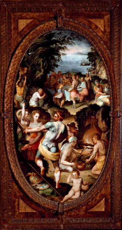 Die Entdeckung des Glases. Die Vorbereitung eines Banketts. von Giovanni Maria Butteri