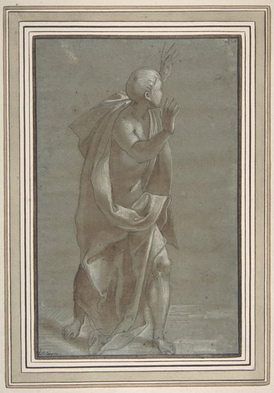 Stehende männliche drapierte Figur mit erhobenen Händen von Giovanni Paolo Lomazzo