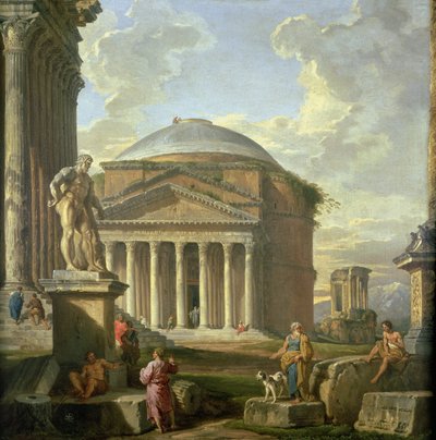 Ansicht des Pantheons, des Farnese-Herkules und anderer römischer Ruinen von Giovanni Paolo Pannini