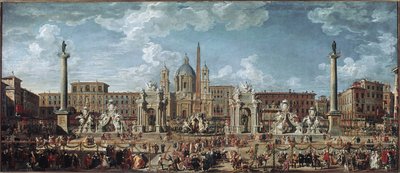 Vorbereitungen für das Feuerwerk und die Dekorationen des Festes in Rom zur Feier der Geburt von Louis de France von Giovanni Paolo Pannini