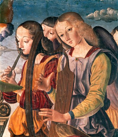 Engel mit Instrumenten (Detail) von Giovanni Santi