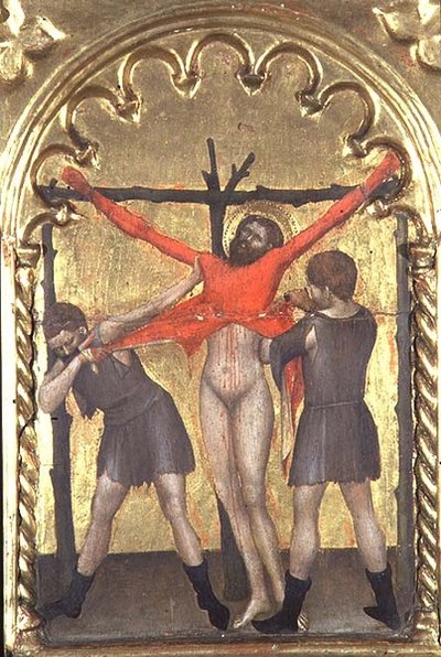 Christus am Kreuz, Detail vom Polyptychon des Spedale della Misericordia (1353-63) von Giovanni da Milano