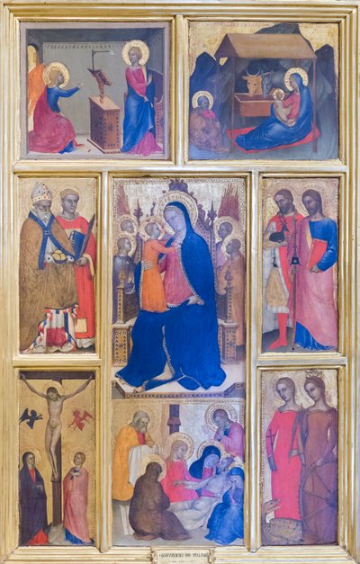 Jungfrau Maria und Kind mit Heiligen und Szenen aus dem Leben Christi von Giovanni da Milano