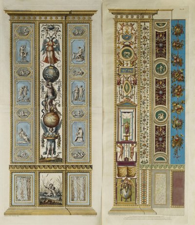 Arabeske Dekorationen in der Vatikanischen Loggia (farbige Gravur) von Giovanni da Udine (after)