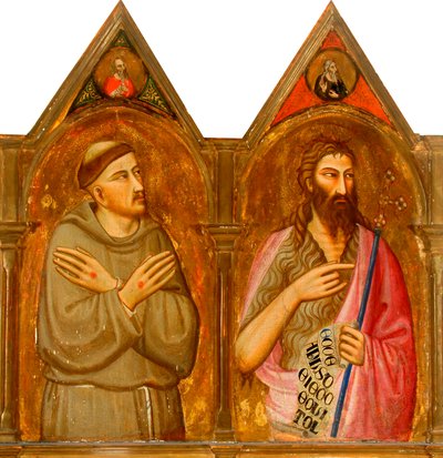 Heiliger Franziskus und Johannes der Täufer (linke Tafeln des Triptychons) von Giovanni del (follower of) Biondo