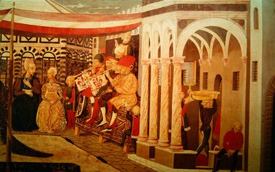 Frontal vom Adimari Cassone, das eine Hochzeitsszene vor dem Baptisterium darstellt, ca. 1450 von Giovanni di Ser Giovanni Scheggia