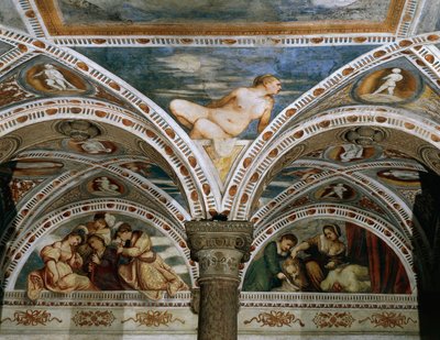 Allegorie des Frühlings mit Mond im Vordergrund, Detail der Fresken von Girolamo Romanino (ca. 1484-nach 1559), im Auftrag von Bernardo Clesio von Girolamo Romanino