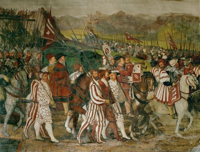 König Christian und Bartolomeo Colleoni zu Pferd von Girolamo Romanino