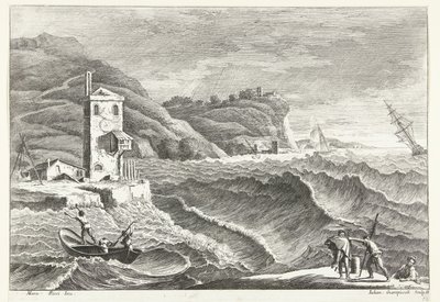 Küstenlandschaft mit Sturm auf See und Leuchtfeuer von Giuliano Giampiccoli