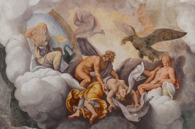 Götter des Olymp, das Trojanische Pferd, Kammer von Troja (Sala di Troia) von Giulio (and workshop) Romano