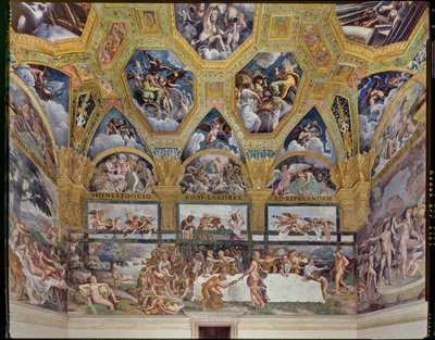 Zimmer der Psyche: Blick auf die Westwand, mit dem rustikalen Bankett (Fresko) von Giulio (workshop of) Romano