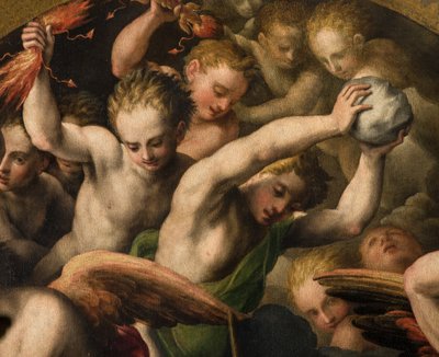 Nordquerhaus, Altar des Erzengels Michael, Erzengel Michael tötet den Bösen, Giulio Campi 1566, Detail von Giulio Campi
