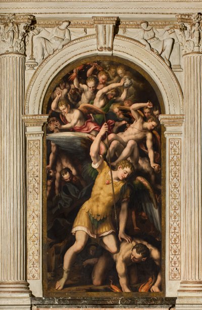 Nordquerhaus, Altar des Erzengels Michael, Erzengel Michael tötet das Böse, Giulio Campi 1566 von Giulio Campi