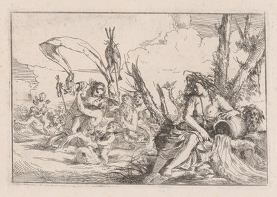 Wasser, dargestellt durch eine Najade, die am Fuße eines Baumes sitzt, 1640-60 von Giulio Carpioni