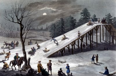 Russische Berge: Schlitten und Eisbahn in Russland - in "Das alte und moderne Kostüm" von Ferrario, ed. Mailand von Giulio Ferrario