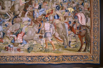 Serie Die Taten des Scipio: Die Schlacht bei Zama. Zeichner Giulio Romano. Atelier von Balthasar van Vlierden (?), Brüssel. 1523-1532. (Detail) von Giulio Romano