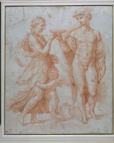 Merkur bietet Psyche den Kelch der Unsterblichkeit an von Giulio Romano