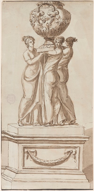 Sockel mit weiblichen Figuren, die eine Vase tragen von Giuseppe Barberi