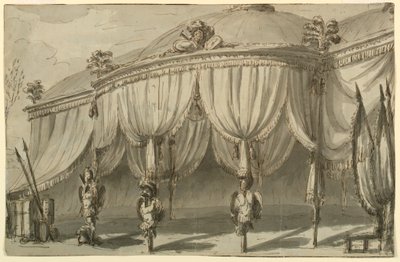 Bühnenbild, ein Pavillon mit Kriegstrophäen von Giuseppe Barberi