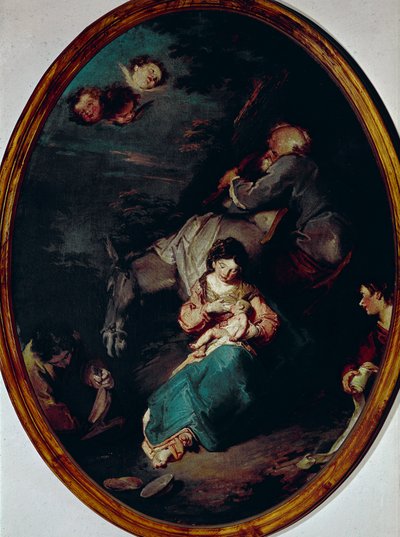 Ruhe auf der Flucht nach Ägypten, Gemälde von Giuseppe Bazzani von Giuseppe Bazzani