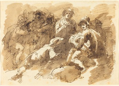 Eine gesellige Runde mit einem Mann, der eine Drehleier spielt von Giuseppe Bernardino Bison