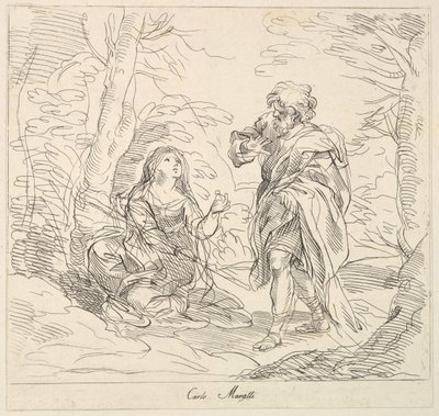 Sitzende Frau und bärtiger Mann in einer Landschaft, 1740-1802 von Giuseppe Canale