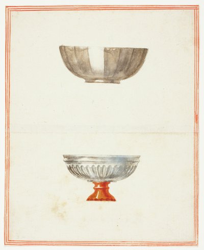 Zwei geriffelte Schalen, eine auf Sockel von Giuseppe Grisoni