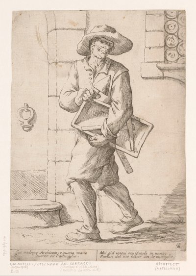 Maurer (Straßenverkäufer in Bologna) von Giuseppe Maria Mitelli (signed by artist)