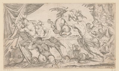 Aeneas und seine Gefährten kämpfen mit den Harpyien von Giuseppe Maria Mitelli