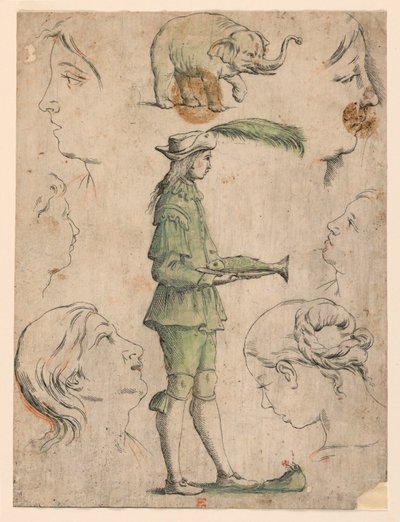 Probedrucke für vier Platten von "Alfabeto in Sogno" [Traumalphabet]: Buchstabe E von Giuseppe Maria Mitelli