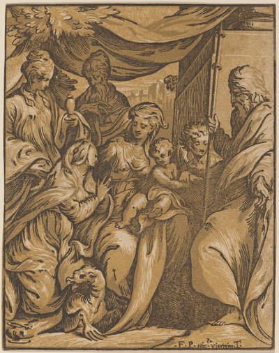 Die Jungfrau und das Kind mit Heiligen von Giuseppe Nicolo Vicentino, after Camillo Boccaccino