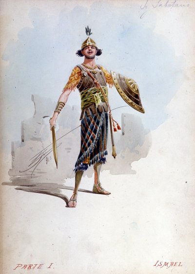 Kostüm von Ismael, dem Neffen des Königs von Jerusalem von Giuseppe Palanti (1881-1946) in der Oper von Giuseppe Verdi (1813 - 1901), Nabucco, ursprünglich Nabucodonosor genannt. Musée de la Scala von Giuseppe Palanti
