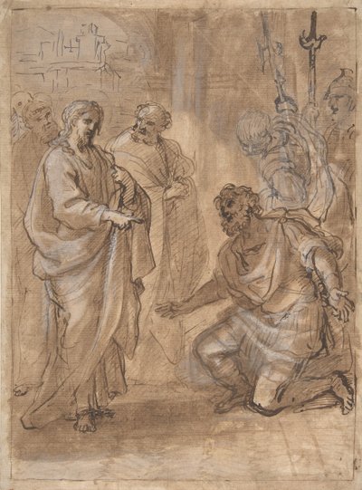 Christus und der Zenturio (recto), Figur winkt abfahrendem Schiff (verso), n.d. von Giuseppe Passeri
