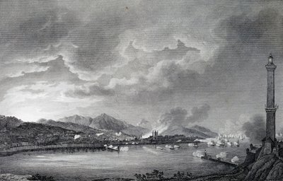 Genua wird von der englischen Flotte bombardiert, 25. Mai 1800, Stahlstich nach einer Zeichnung von Giuseppe Pietro Bagetti, Paris von Giuseppe Pietro Bagetti