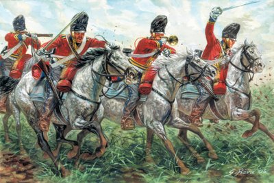 Erstes Kaiserreich: der Angriff der Royal Scots Greys, schottisches Dragonerregiment, in Waterloo von Giuseppe Rava