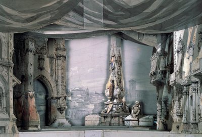 Platz vor der Kathedrale von Valladolid, Akt III, Szene IV, Bühnenbild von Charles Campon für Don Carlos von Giuseppe Verdi, Aufführung in Paris, Salle Le Peletier Opernhaus, 11. März von Giuseppe Verdi